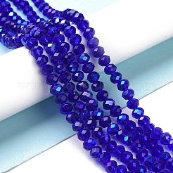 電気メッキガラスビーズセット  半分虹メッキ  多面カット  ロンデル  ブルー  6x5mm  穴：1mm  約85~88個/連  16.1~16.5インチ（41~42cm）&nbsp;X1-EGLA-A034-T6mm-L16