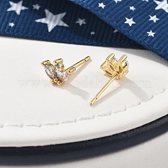 Brass Micro Pave Clear Cubic Zirconia Stud Earrings&nbsp;EJEW-R016-01G-04