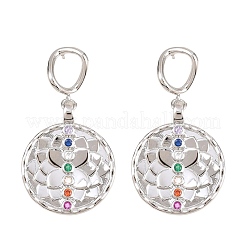 Brass Micro Pave Colorful Cubic Zirconia Dangle Hoop Earrings&nbsp;EJEW-G471-42P