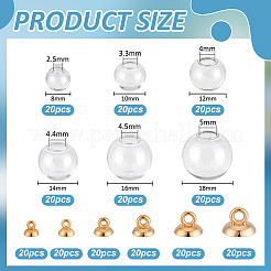 ガラスとプラスチックの球形ペンダント120個、6スタイル  ラウンド  透明  8~18x8~18x8~18mm  20個/スタイル&nbsp;GLAA-PH0004-65