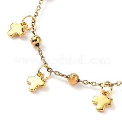 304 Stainless Steel Cable Chain Cross Tassel Anklets for Women&nbsp;AJEW-AN00676