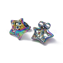 イオンプレーティング（IP）304ステンレススチールスタッドピアス金具  ラインストーンセッティング付き  スター  虹色  1.5~2mmのラインストーンにフィット  12.5x12.5mm  ピン：0.7mm&nbsp;STAS-F286-20MC