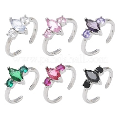 Brass Micro Pave Cubic Zirconia Cuff Open Rings for Women&nbsp;RJEW-L343-14P