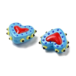 ベーキングペイント ガラス でこぼこビーズ ハート  エナメル  ライトスカイブルー  16~17x18x7mm  穴：1.2mm&nbsp;X-LAMP-V001-07B