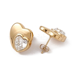 Rhinestone Double Heart Stud Earrings&nbsp;EJEW-L282-12G