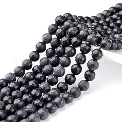 天然ブラックストーンビーズ連売り  多面カット  ラウンド  ブラック  14mm  穴：1mm  約28個/連  15.75インチ&nbsp;G-G542-14mm-04