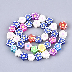 手作り樹脂粘土ビーズ連売り  花  ミックスカラー  9.5~10.5x9.5~10.5x3.5~5mm  穴：1mm  約39個/連  14.9インチ&nbsp;CLAY-S092-25