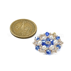 ガラスシードビーズの花のペンダント  ガラスと貝パールビーズとループ付き  藤紫色  29.5x27x4.5mm  穴：3.5mm&nbsp;PALLOY-MZ00513-03