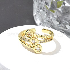 Brass Micro Pave Clear Cubic Zirconia Cuff Rings&nbsp;LS-RJEW-M029-02G
