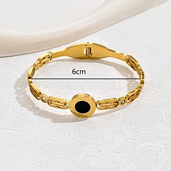 天然シェルフラットラウンドバングル  本物の18Kゴールドメッキステンレススチールバングル  ブラック  内径：2-3/8~2-3/4インチ（6~7cm）&nbsp;SR1208-1