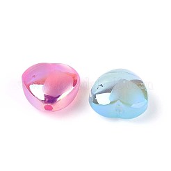 Uvメッキ樹脂ビーズ  模造キャットアイビーズ  虹色の  ハート  ミックスカラー  10x10.5x6mm  穴：1.2~1.4mm&nbsp;RESI-ZX018-20