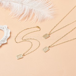 Brass Rectangle with Initial Letter Pendant Necklace with Paperclip Chains for Men Women&nbsp;NJEW-JN04007