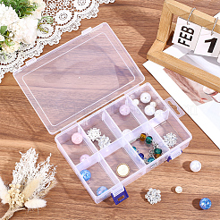 3個 8グリッド PPプラスチック調節可能な仕切りボックス  長方形  透明  19.5x13x4.5cm  内径：6.2x4.7のCM&nbsp;CON-PA0001-13
