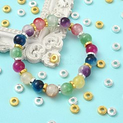 100個2色チベット風合金ビーズ  ドーナツビーズ  ゴールデン＆シルバー  6x2mm  穴：2.5mm  50個/カラー&nbsp;PALLOY-YW0001-82