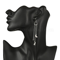 304ステンレススチールダングルイヤリング  201ステンレス鋼  ステンレス鋼色  猫の形  88x10.5mm&nbsp;EJEW-JE06591-02