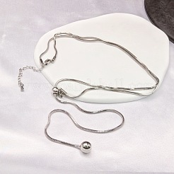 White Round Plastic Pearl Tassel 304 Stainless Steel Round Snake Chain Lariat Necklaces for Women&nbsp;WG7536F-01
