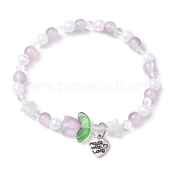 Tulip & Star & Round Two Tone Glass Imitation Jade Beaded Stretch Bracelets&nbsp;BJEW-JB10684