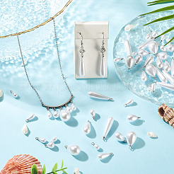 80個、8種類のスタイルのABSプラスチックパールペンダント  ティアドロップ  合金ループ付き  プラチナ  11.5~32x5.5~13mm  穴：1.6mm  10個/スタイル&nbsp;FIND-TA0010-50