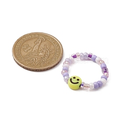 3 個 3 色ガラスシード & アクリル笑顔ビーズストレッチリングセット  ミックスカラー  内径：19mm  1pc /カラー&nbsp;RJEW-JR00577