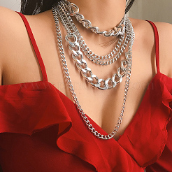 1Pc Aluminum Cuban Link Chain Multi Layered Necklaces for Women&nbsp;NJEW-SP0001-10P