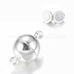 ループ付き真鍮製マグネットクラスプ  ラウンド  銀色のメッキ  16x10mm  穴：1.2mm&nbsp;X-PALLOY-MC043-3S