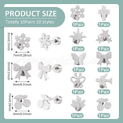 10Pairs 10 Styles 304 Stainless Steel Stud Earrings&nbsp;EJEW-TA0008-61