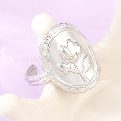女性用304ステンレススチールカフオープンリング  花とオーバル  ステンレス鋼色  20.5mm  usサイズ8 1/2(18.5mm)&nbsp;RJEW-A102-05P