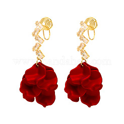 フラワー合金クリアキュービックジルコニアクリップオンイヤリング  樹脂と  レッド  55x24mm&nbsp;FS-WG077B1-02