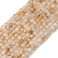 天然シトリン（加熱）ビーズ連売り  多面カット  キューブ  5x5x5mm  穴：0.7mm  約80個/連  14.96''（38センチメートル）&nbsp;G-A267-A01-01