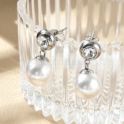 304 Stainless Steel Plastic Pearl Round Dangle Stud Earrings&nbsp;EJEW-V008-01P