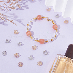 真鍮ファンシービーズキャップ200色2個  鉛フリーとニッケルフリー  花  プラチナ＆ライトゴールド  10x4mm  100個/カラー&nbsp;KK-UN0004-97