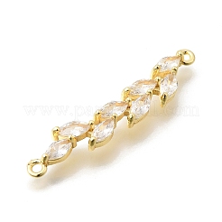 Brass Pave Clear Cubic Zirconia Leaf Links Connector Charms&nbsp;KK-Z156-15G