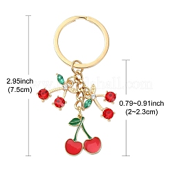 合金樹脂とラインストーンのキーホルダー  鉄パーツ  チェリー  ライトゴールド  7.5cm&nbsp;X1-KEYC-YW00141-01