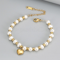 304 Stainless Steel & Imitation Pearl Charm Bracelets&nbsp;FS-WGF99C6-01