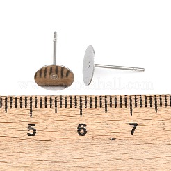 変色防止 304 ステンレススチール フラット ラウンド ブランク ペグ スタッド イヤリング 金具  ステンレス鋼色  12x8mm  ピン：0.6mm&nbsp;STAS-S028-37