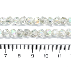 電気メッキガラスビーズ  半分メッキ  多面カット  ポリゴン  ホワイトスモーク  6x6x5.5mm  穴：1.2mm  約96~100個/連  20.08''~20.47''（51~52センチメートル）&nbsp;X-EGLA-L018-B-AB02