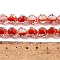 ツートンカラーの樹脂ビーズの連  二層ビーズ  ガラス入り  ティアドロップ  多面カット  レッド  10x10mm  穴：0.7mm  約50個/連  19.69''（50センチメートル）&nbsp;GLAA-T035-02D