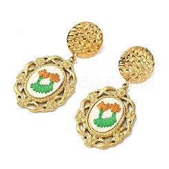 304 Stainless Steel & Cloth Embroidery Stud Dangle Earrings&nbsp;EJEW-JE07297