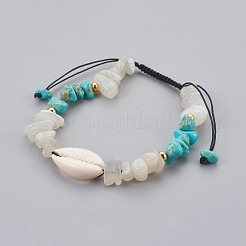 Natural/Synthetic Mixed Stone & White Moonstone Chip Braided Bead Bracelets&nbsp;BJEW-JB04080