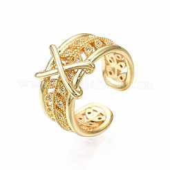 Real 18K Gold Plated Brass Initial X Cuff Ring&nbsp;RJEW-S045-128-NF