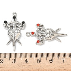 合金ラインストーンペンダント  ハートのチャームが付いた剣  プラチナ  ミックスカラー  35x19x4mm  穴：1.8mm&nbsp;FIND-L023-08P