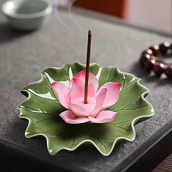 Lotus Leaf & Lotus Flower Porcelain Incense Burners&nbsp;DJEW-CN0001-38B
