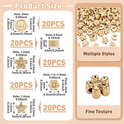 100個5スタイルチベットスタイルアロイビーズ  マットゴールドカラー  6~8.5x6~7.5x3.5~6mm  穴：1.2~2.5mm  20個/スタイル&nbsp;FIND-TA0010-99MG