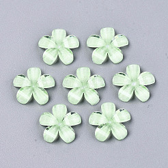 エポキシ樹脂カボション  グリッターパウダー付き  パールカラーの  多面カット  5  - 花びらの花  薄緑  13.5x14x2.5mm&nbsp;CRES-R432-A-05