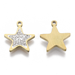 ステンレスペンダント201個  ポリマークレイクリスタルラインストーン  星形  ゴールドカラー  17x15x3mm  穴：1.6mm&nbsp;STAS-N091-12G
