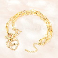 Mother's Day Brass Pave Clear Cubic Zirconia Mama Heart Pendant Necklaces&nbsp;NJEW-A071-04G