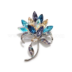 バックパックの服用の花の合金ラインストーンブローチ  インディコライト  63x46mm&nbsp;PW-WG60DF6-01