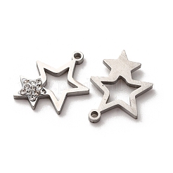 304ステンレススチール粘土ラインストーンペンダント  スター  ステンレス鋼色  19x15x2.5mm  穴：1.6mm&nbsp;STAS-P406-17I-P