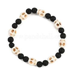 Natural Lava Rock & Synthetic Turquoise Beads Stretch Bracelets for Women&nbsp;BJEW-JB12131-02
