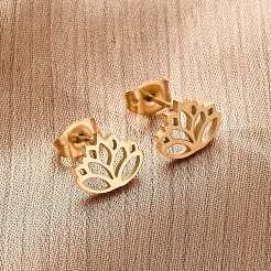 304ステンレススチールスタッドピアス  ゴールドカラー  花  9.5x7.5mm&nbsp;EJEW-I311-03B-G